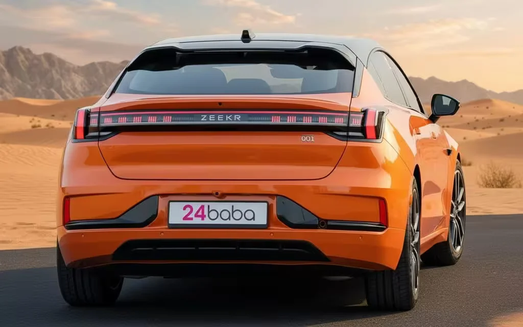 Zeekr 001 2025 Orange rear view showing taillights – rental in Dubai